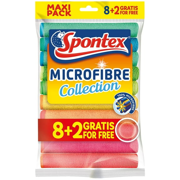 Spontex Microfibre Allzwecktcher 8+2 Gratis, 1 Packung - bunte Mikrofasertcher 10 Stck (1er