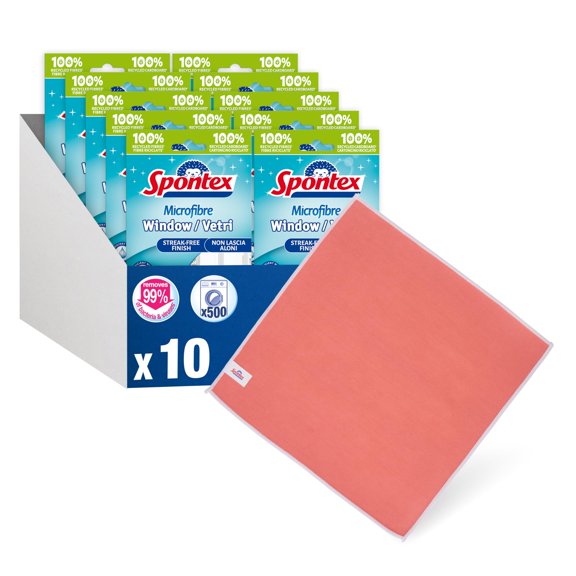 Spontex Microfibre Window Cleaning Cloths | Reusable Cloths for Cleaning & Polishing | Machine Washable | 10 Pack