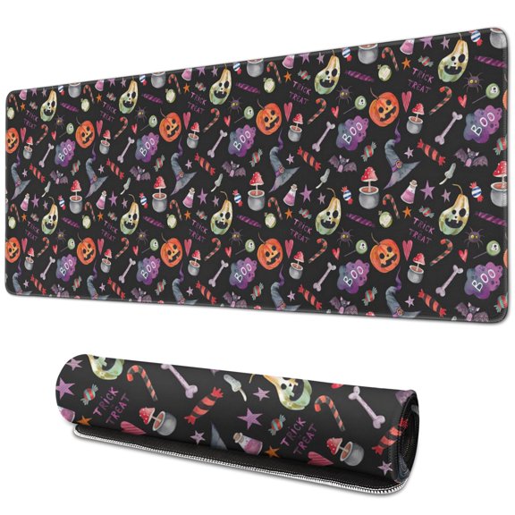 Spook-tacular Gaming with Halloween Skull Ghost & Pumpkins Mouse Pad Extra Large, Non-Slip Perfect for Improved Gaming Performance Quality Assured 31.5 x 11.8 Inch