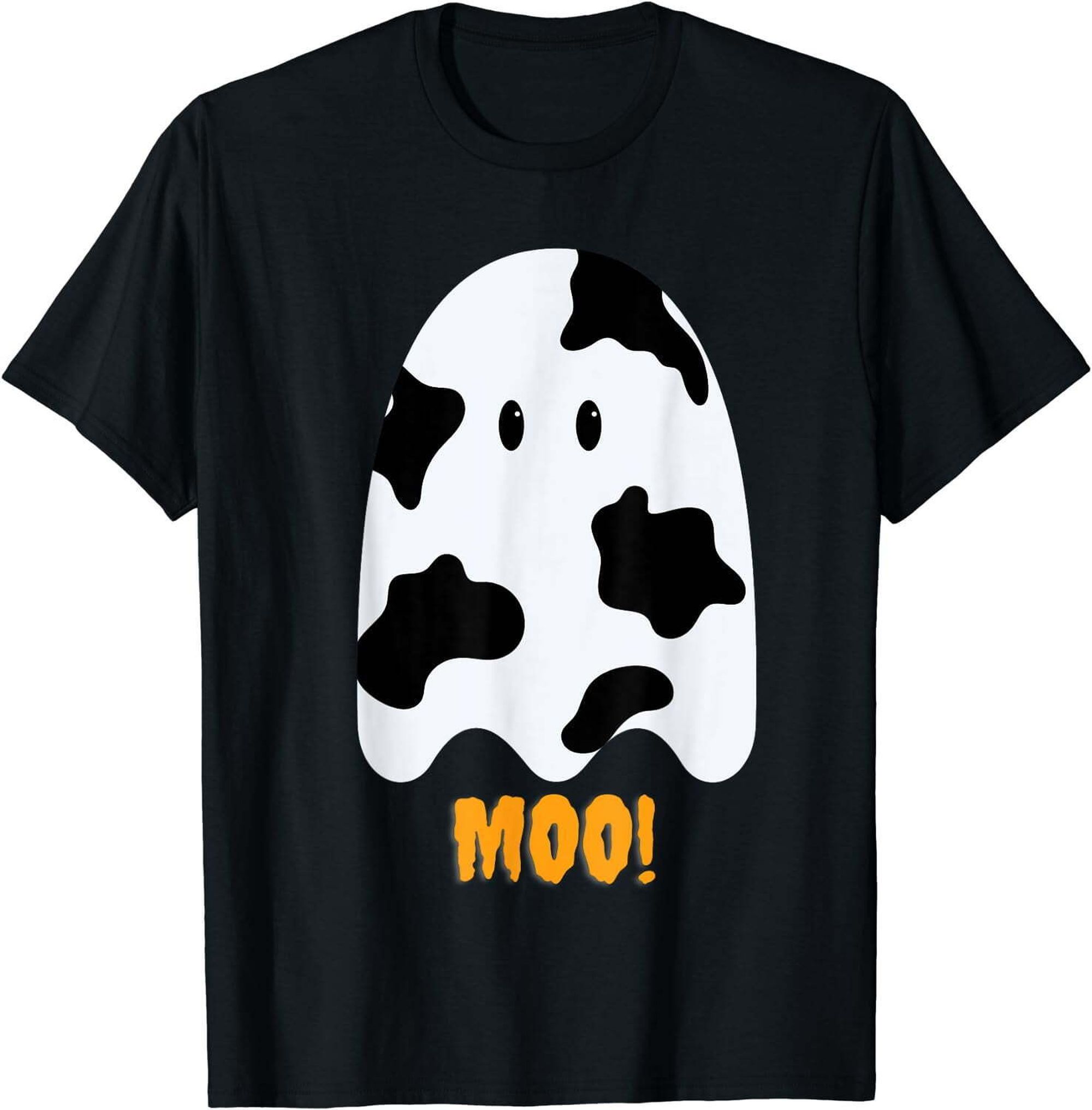 Spooktacular Cow Print Halloween Tee Cute and Charming Bovine Design