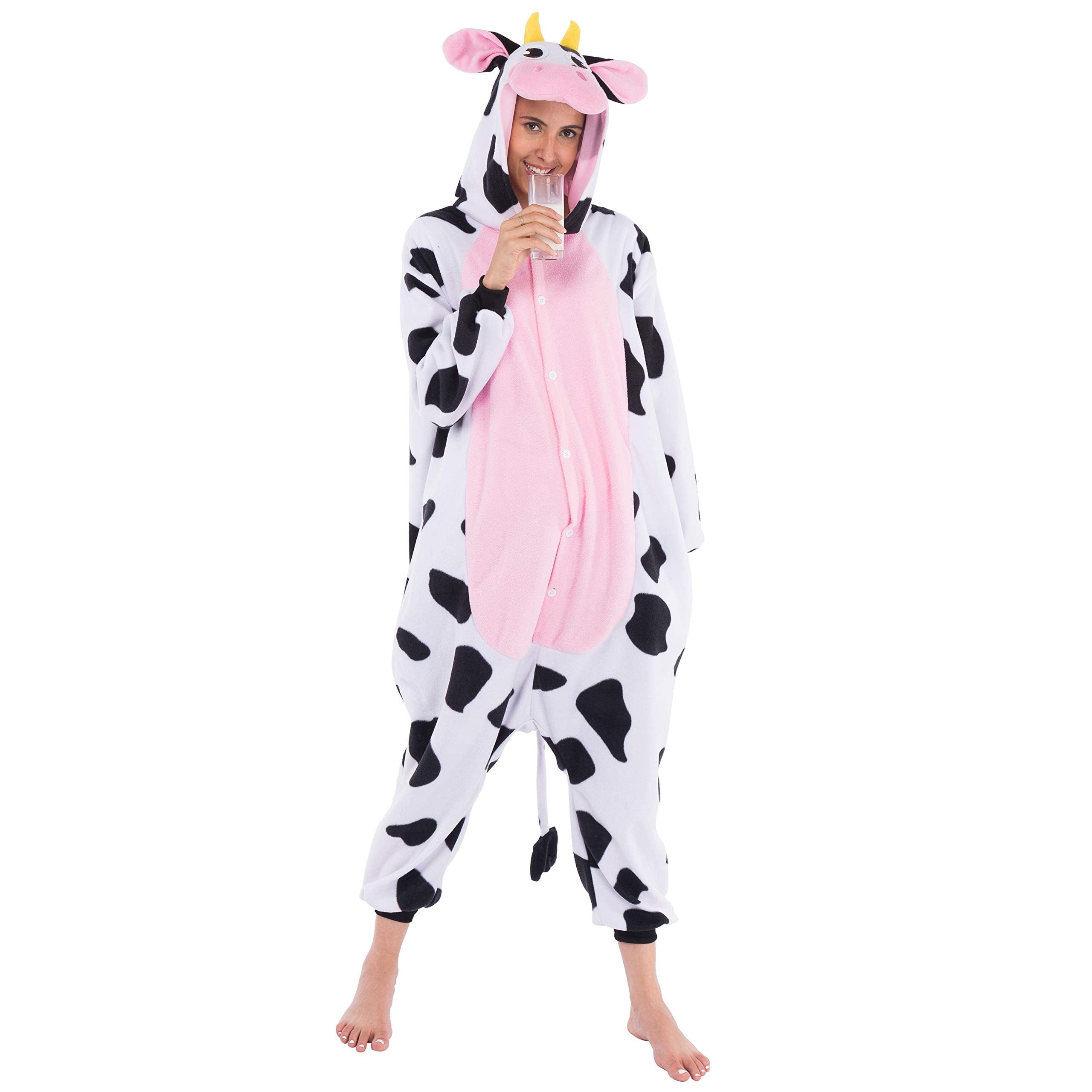 Spooktacular Creations Adult Cow Pajama Costume Plush Jumpsuit Unisex ...