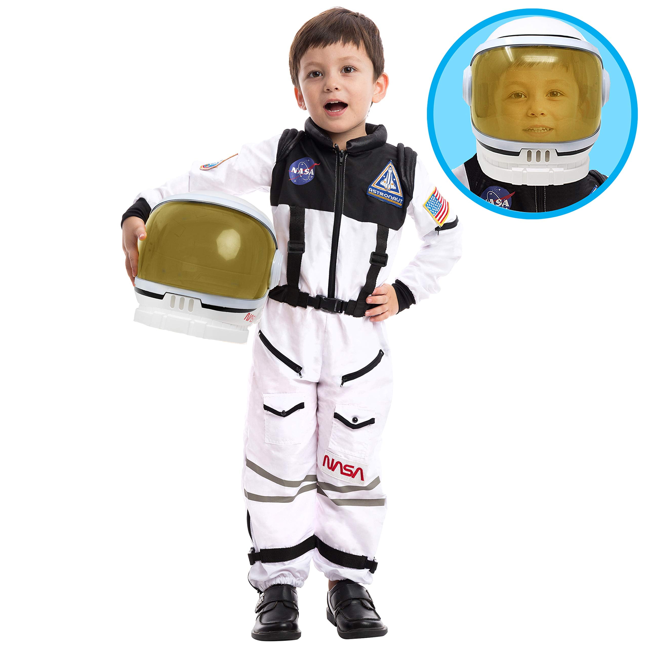 Spooktacular Creations Astronaut Costume with Helmet for Kids, Space Suit,  Space Jumpsuit for Halloween Boys Girls Pretend Role Play Dress Up  (White)-M 