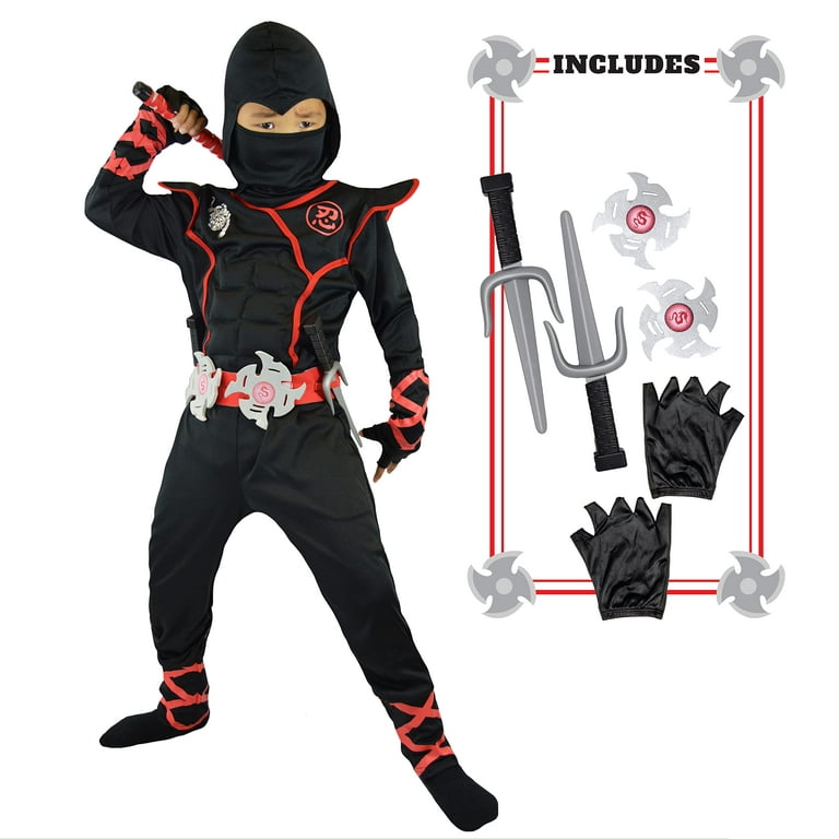 Spooktacular Creations Ninja Costume for Boys Halloween, Kids Ninja Costume  With Foam Accessories, Black&Red, 3 – 4Years(3T) 