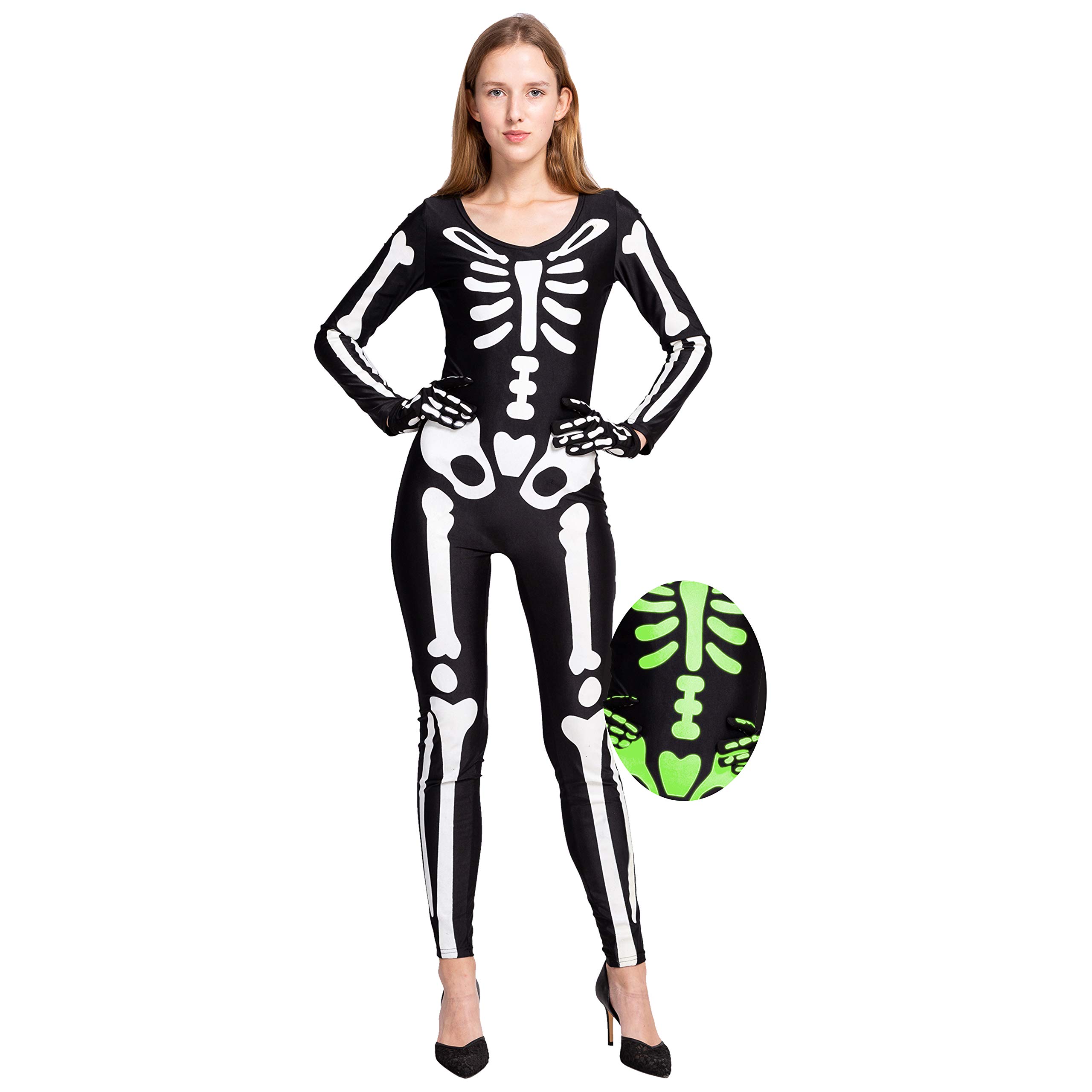 Adult Women's Skeleton Bodysuit White And Black