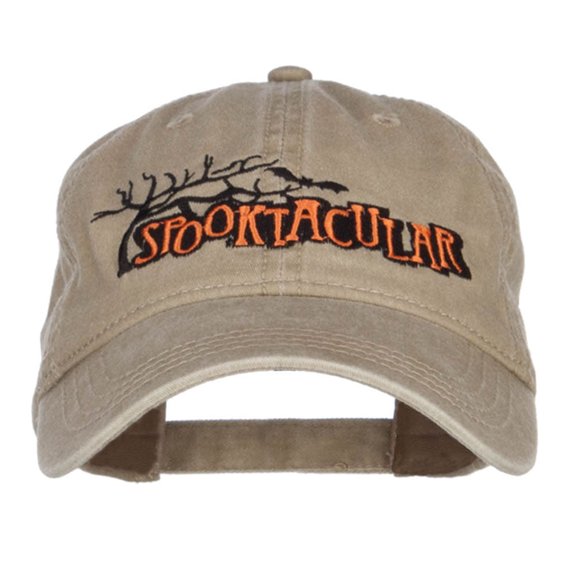 Spooktacular Embroidery Washed Cap - Khaki OSFM
