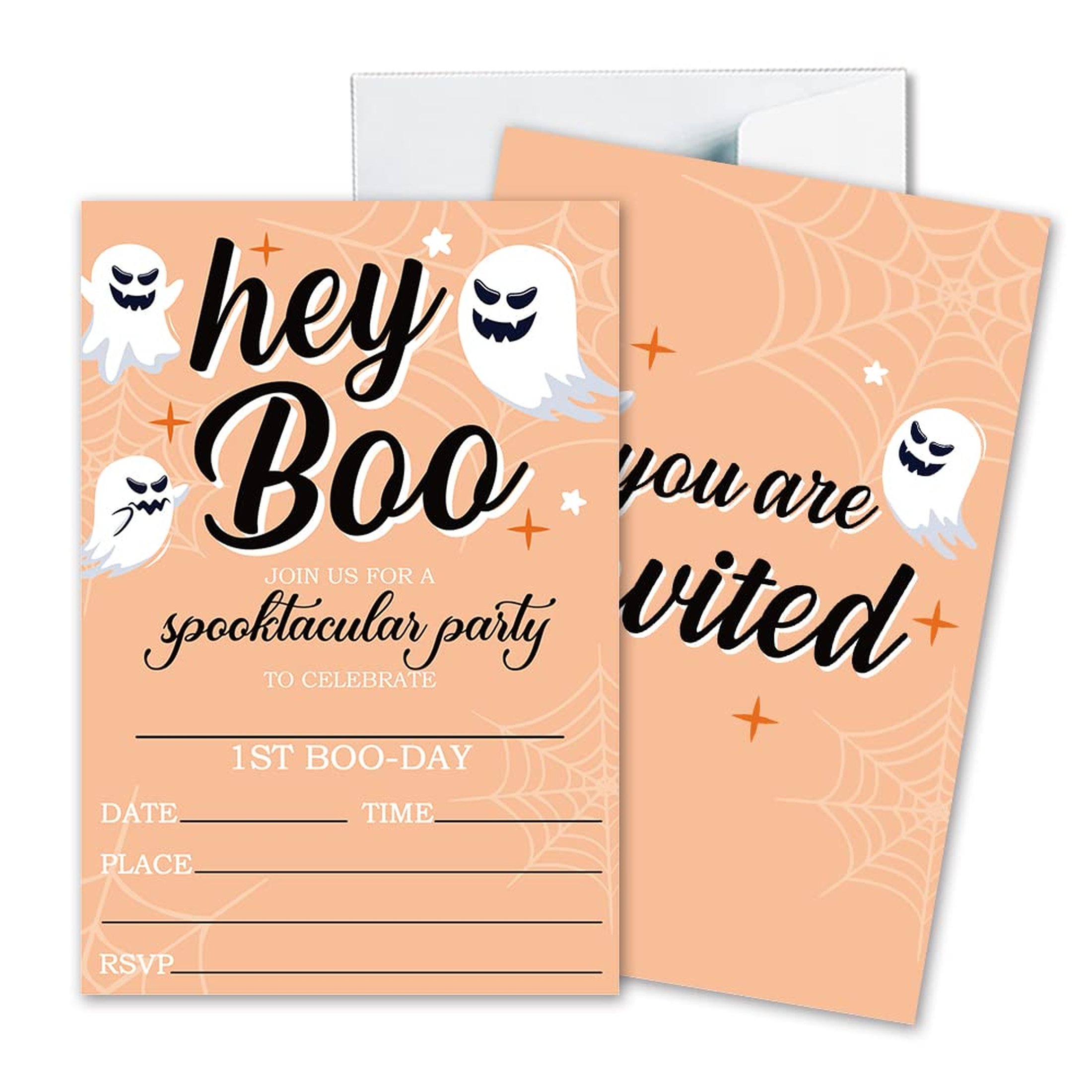 Spooktacular Fill-in Invitations Set - 25 Fun Cards with Envelopes for Halloween Parties, Featuring Pumpkins, Ghosts, and Monsters for Kids and Adults, 4"x6"