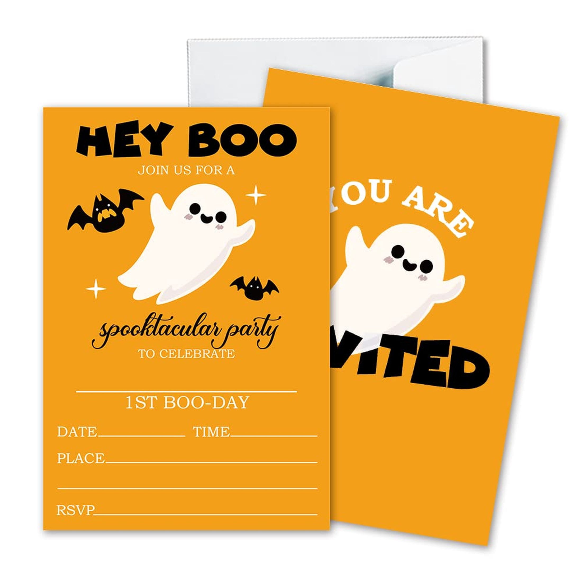 Spooktacular Fill-in Invitations Set - 25 Fun Cards with Envelopes for Halloween Parties, Featuring Pumpkins, Ghosts, and Monsters for Kids and Adults, 4"x6"