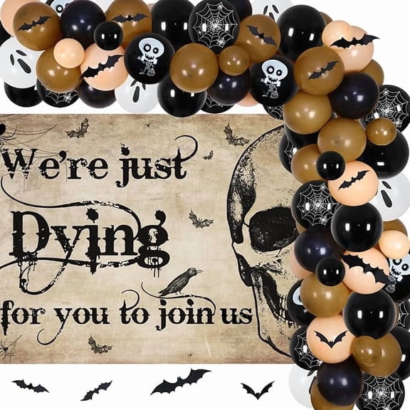Spooktacular Halloween Birthday Party Decorations Retro Skull We're Just Dying for You to Join Us Backdrop Bat Spider Web Balloon Garland Arch Kit 3D Bat Wall Stickers for Halloween Party Supplies