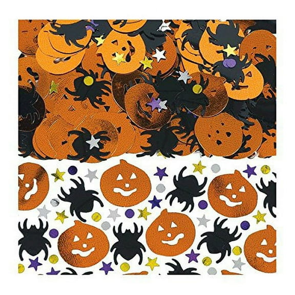 Spooktacular Halloween Party Metallic Pumpkin and Spiders Confetti Pack Decoration, Plastic, 2 Ounces,