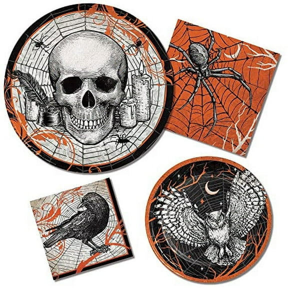 Spooktacular Halloween Party Supplies - Bundle Includes Paper Plates and Napkins for 8 People | Spooky Symbols Design
