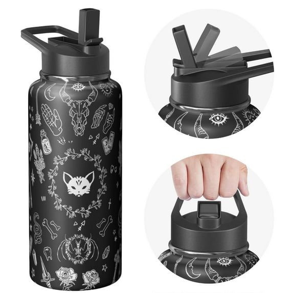 Spooky 32oz Halloween Tumbler with Lid and Straw – Double Wall Stainless Steel Insulated Coffee Travel Mug – Ghost Skull Pumpkin Cup Gift for Women Men Girls