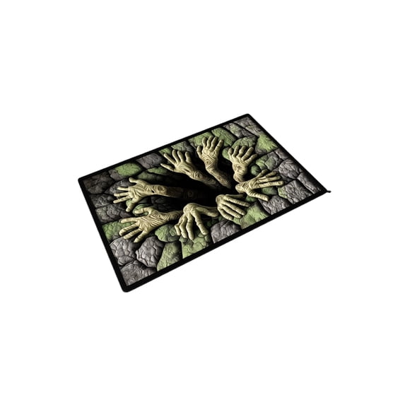 Spooky 3D Halloween Rug, 3D Rugs Optical Illusion Halloween, Polyester Non‑Slip Doormat, Scary Zombie Monster Floor Mat, Halloween Front Door Decor for Entryway Haunted House Party-D