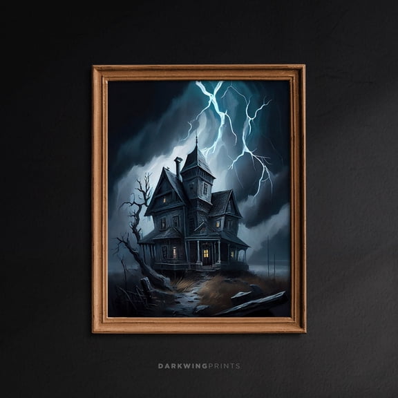 Spooky Abandoned House In The Storm Lightning, Dark Academia, Antique Print, Goth Home Decor, Vintage Aesthetic Wall Art, G135 Home Decor #1970, 12x18 UNFRAMED
