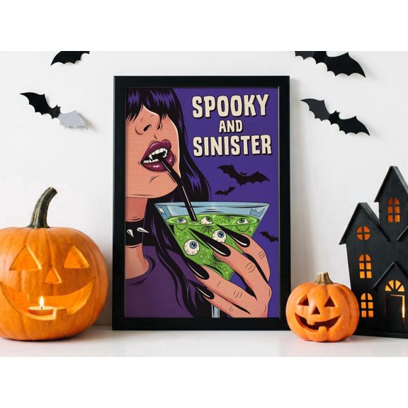 Spooky And Sinister Retro Vampire Cocktail Wall Decor Halloween Pop Art Print Gothic Bar