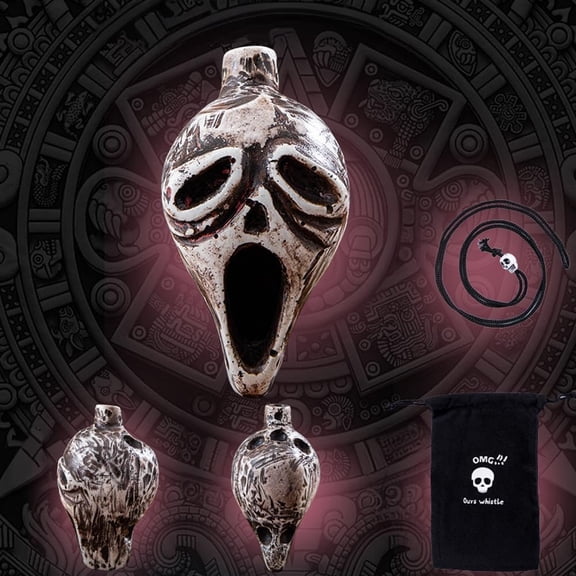 Spooky Aztec Death Skull Scream, Loud Human War Scream, Halloween Creepy High Decibels Sounding Aztec Whistle (White02)