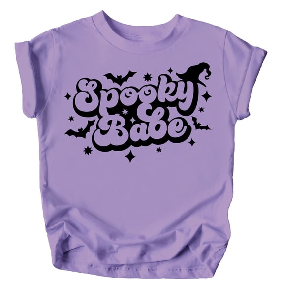 Spooky Babe Retro Spiderweb Shirt for Baby and Toddler Youth Girls Halloween and Fall Shirt Black on Purple Shirt 12 Months