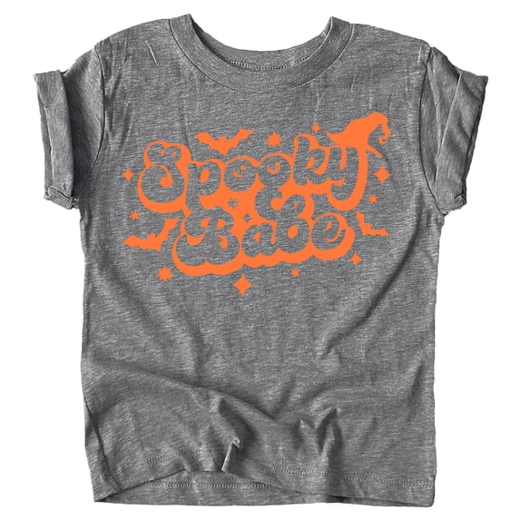 Spooky Babe Retro Spiderweb Shirt for Baby and Toddler Youth Girls Halloween and Fall Shirt Orange on Granite Heather Shirt 18 Months