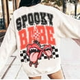 thumbnail image 1 of Spooky Babe Sweatshirt, Retro Halloween Shirt with Checkered Lips Graphic , Funny Fall Outfit for Horror Fans and Trendy Ghouls, 1 of 5