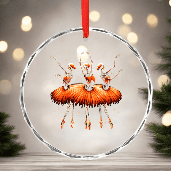 Spooky Ballerina Skeleton Dance Funny Ballet CIRCLE GLASS ORNAMENT Home Decor