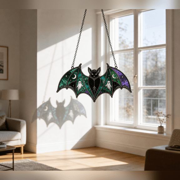 Spooky Bat Ghost Acrylic Suncatcher Halloween Window Decor