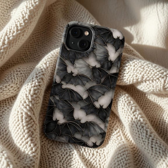 Spooky Bat Pattern Phone Case - Black Gothic Halloween Tough MagSafe Protective Cover Compatible with iPhone 17, 16, 15, 14 Series