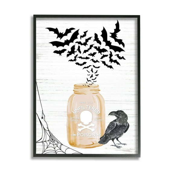 Spooky Bats Flying Black Raven Spider Web Animals & Insects Graphic Art Framed Art Print Wall Art