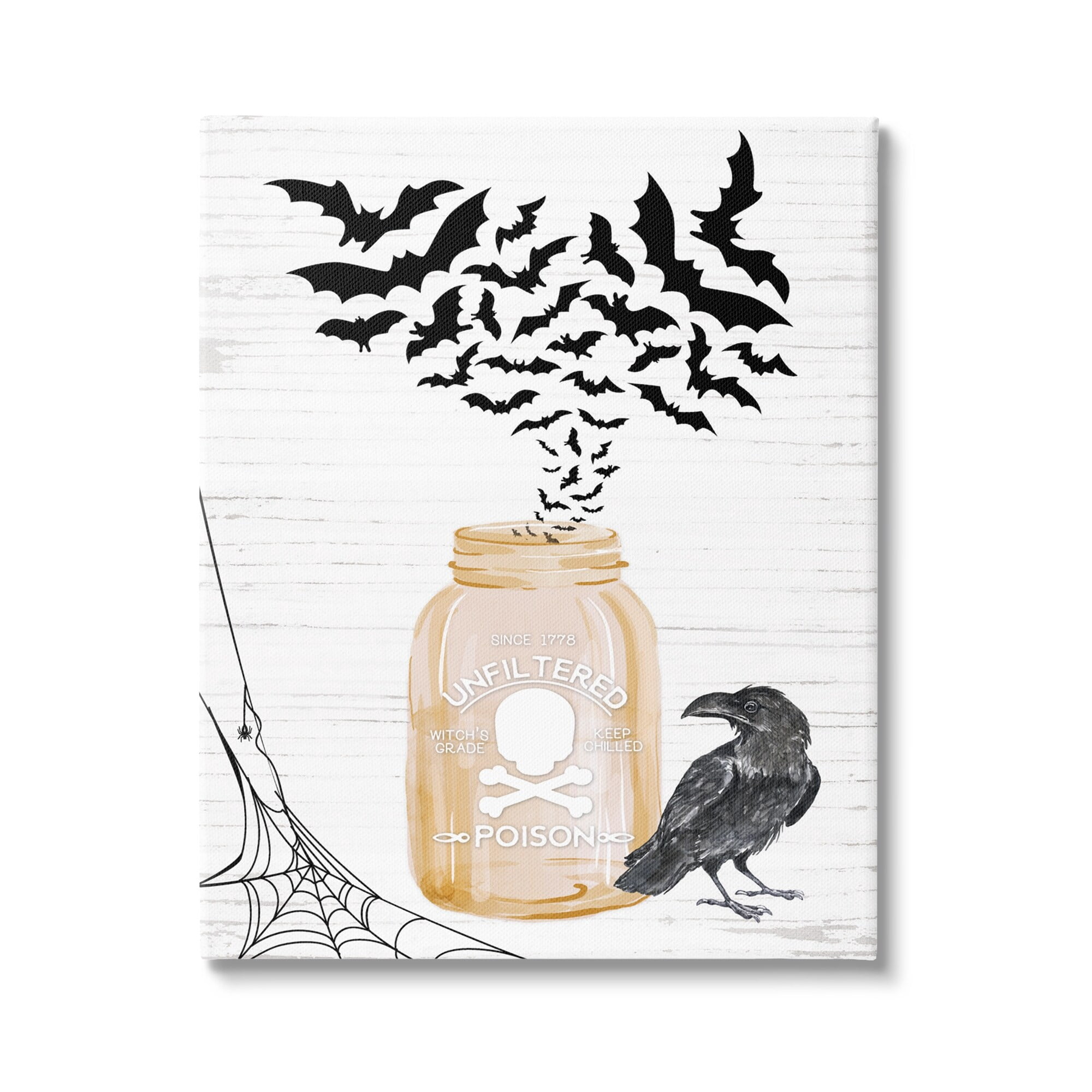 Spooky Bats Flying Black Raven Spider Web Animals & Insects Graphic Art Gallery-Wrapped Canvas Print Wall Art