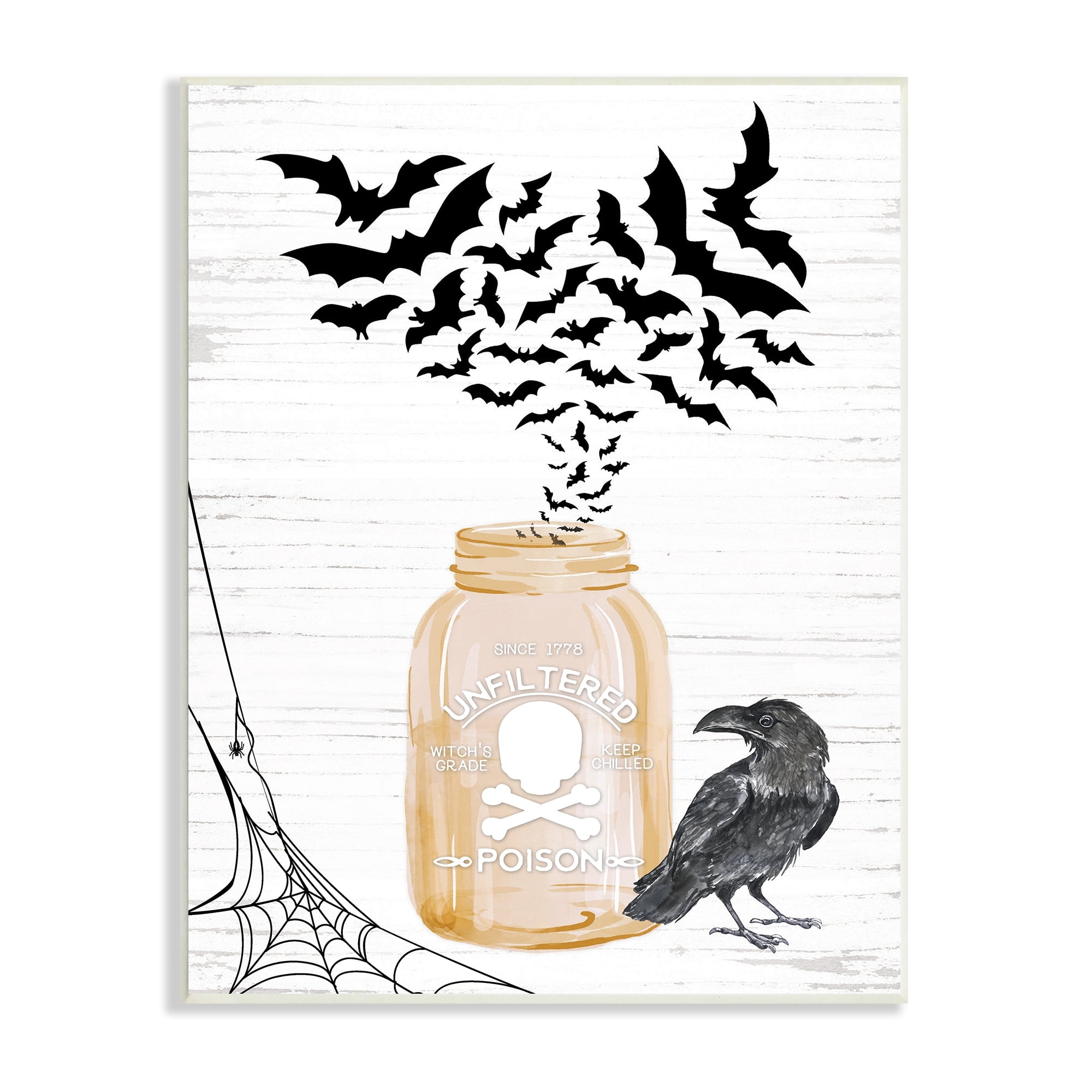Spooky Bats Flying Black Raven Spider Web Animals & Insects Graphic Art Unframed Art Print Wall Art
