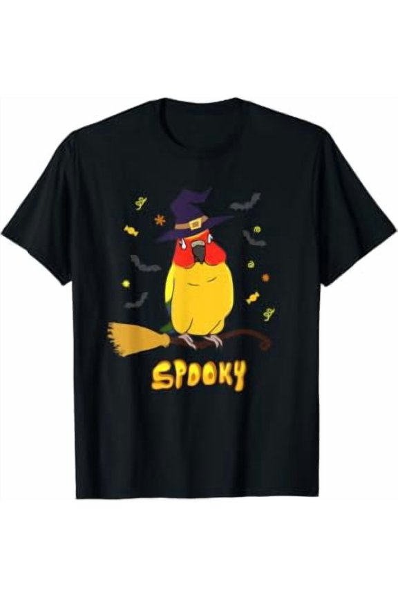 Spooky Birb Memes Halloween Witch Parrot Sun Conure T-Shirt
