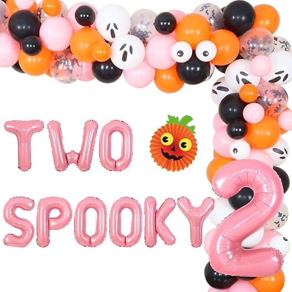 Spooky Birthday Party Deorations Halloween Themed 2nd Birthday Party Decorations for Girl Orange Black Pink Two Supplies Balloon Garland Kit for Girl 2nd Birthday