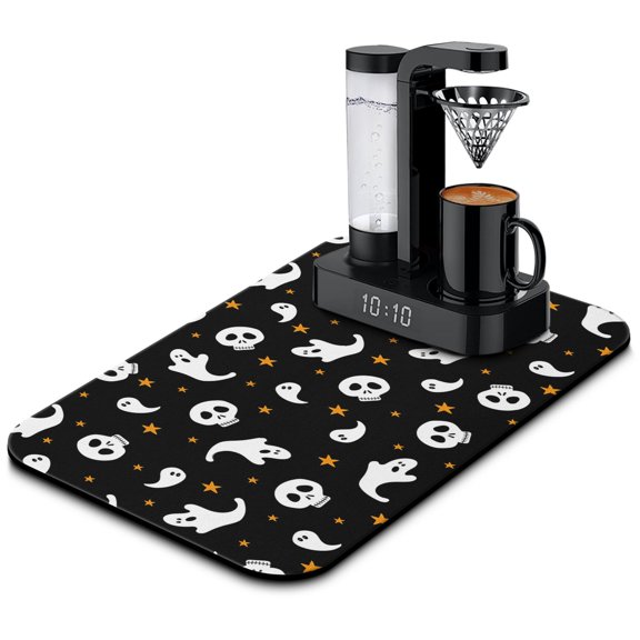 Spooky Black Bats Ghost Diatom Ooze Coffee Dish Mat Fast Drying, Highly Absorbent Medium Kitchen Accessory, 19.5x12in for Halloween