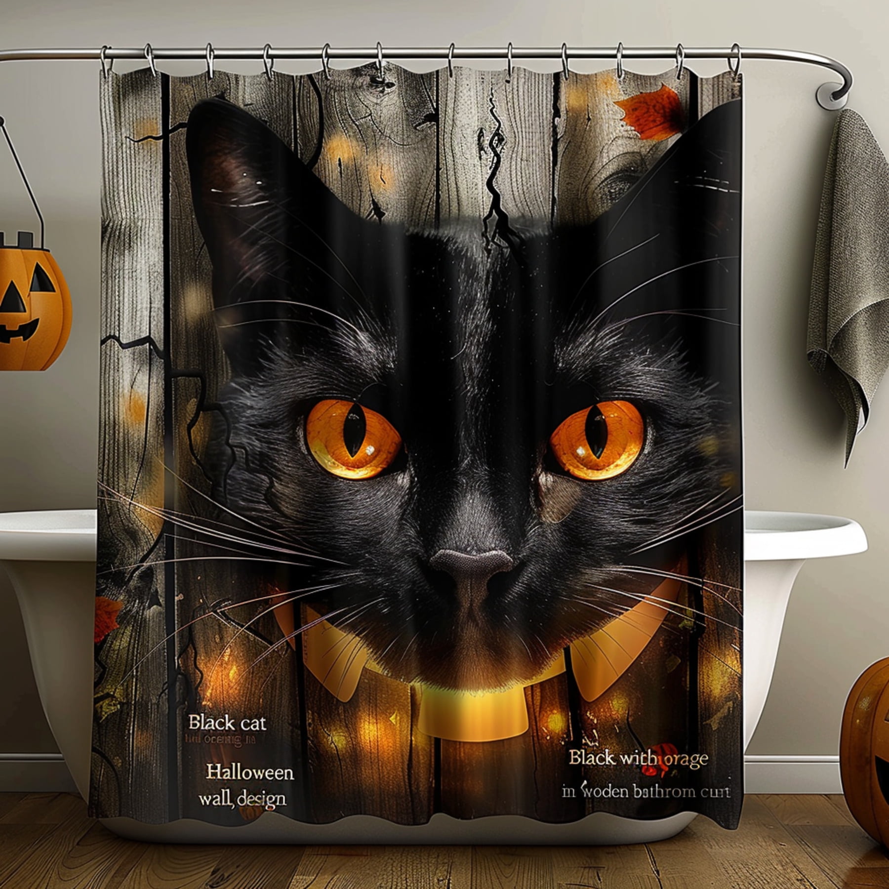 Newest Halloween Shower Curtain | Black Cat Shower Curtain | Halloween Home Decor| Halloween Bath Decor | Halloween Bathroom Decor