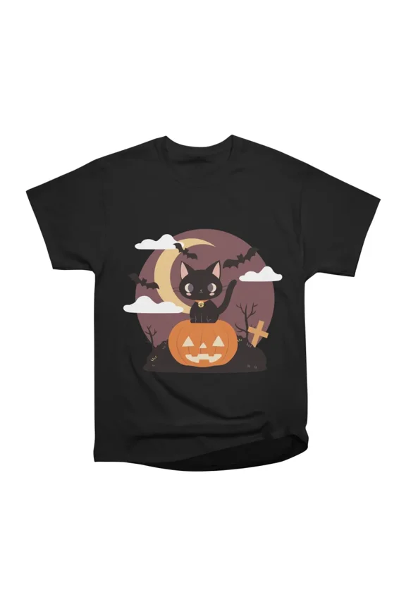 Spooky Black Cat on a Pumpkin T-Shirt Tee Gift For Him Merch For Her Apparel For Friend