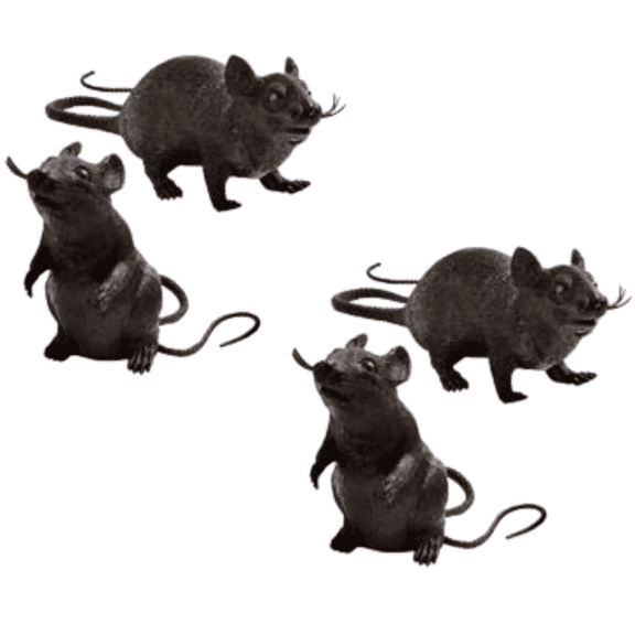 Spooky Black Plastic Squeaking Rats Scary Creepy Halloween Home Party Decorations, Set of 4