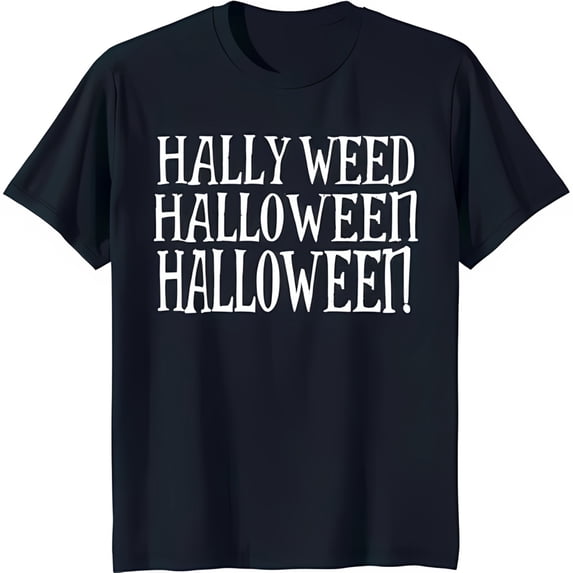 Spooky Black T-Shirt with 'Hally Halloween Halloween ' Graphic for Halloween Parties