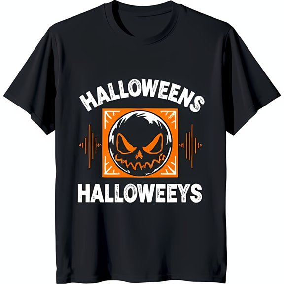 Spooky Black T-Shirt with White Pumpkin Face Graphic for Halloween Fun