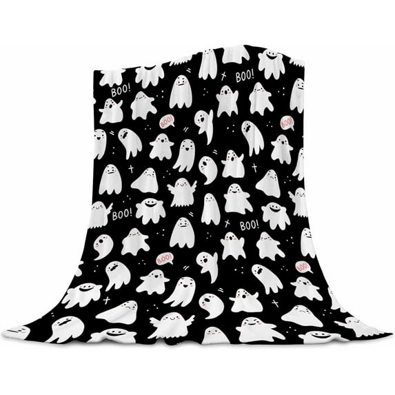 Spooky Blanket Halloween Throw Blankets Gift for Girls Boys, Black and White Ghost Blanket Plush Soft Fleece Flannel for Toddler Kids Adults Lap Chair Halloween Decor 50"X40"