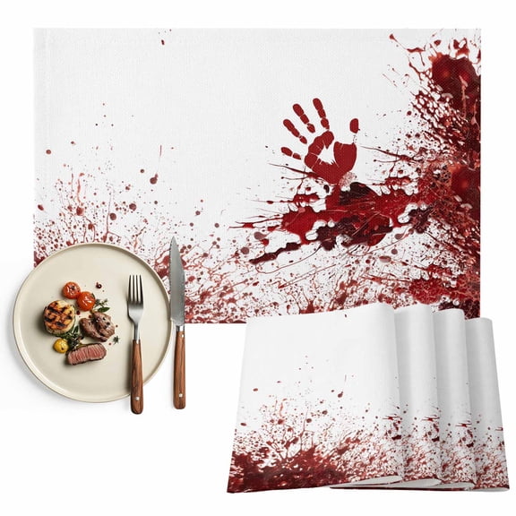 Spooky Blood Hand Halloween Placemats Set of 12, Horror Scary Zombie Themed Table Mats Washable Heat-Insulation Non-Slip Place Mats for Kitchen Dinner Table Indoor Outdoor Decor,13x19 Inch