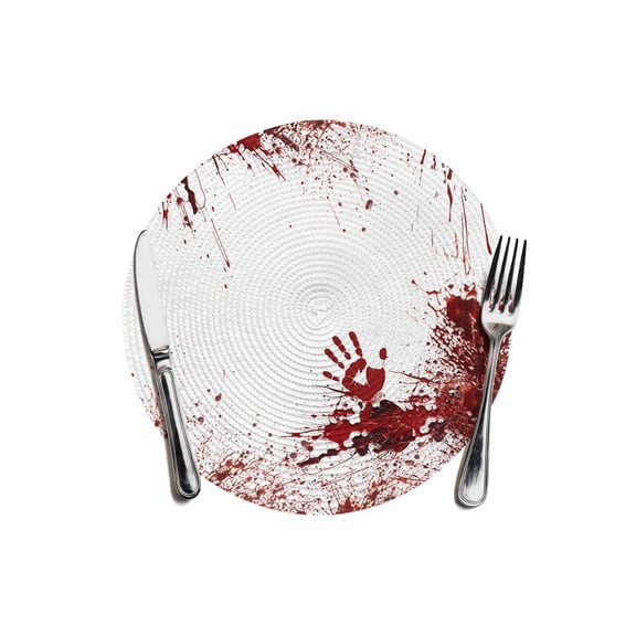 Spooky Blood Hand Halloween Round Table Placemats 1 pc, Horror Scary Zombie Themed Washable Woven Place Mats for Dining Tables Kitchen Party Decor,Heat Proof, 13in,