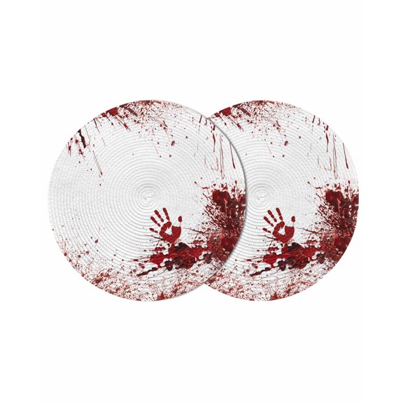 Spooky Blood Hand Halloween Round Table Placemats set of 2, Horror Scary Zombie Themed Washable Woven Place Mats for Dining Tables Kitchen Party Decor,Heat Proof, 13in,