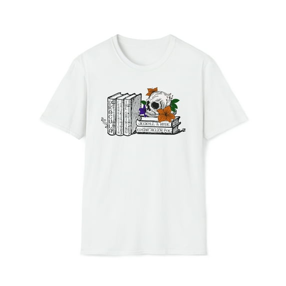 Spooky Book, Gildan Unisex Softstyle T-Shirt, Skull Book Graphic Tee, S-3XL