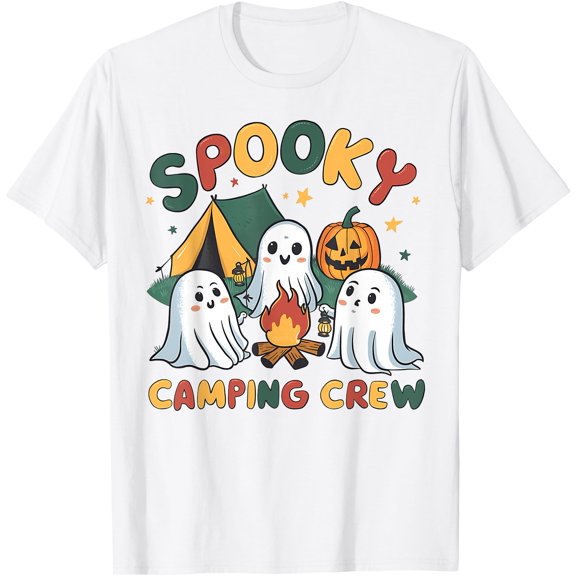 Spooky Camping Crew Ghosts Campfire Vintage Boo Unisex S-5XL T-Shirt