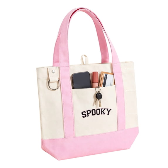 Spooky Canvas Tote Bag, Halloween Mini Tote Purse, Reusable Shoulder Handbag for Party, Shopping, Travel & Daily Use