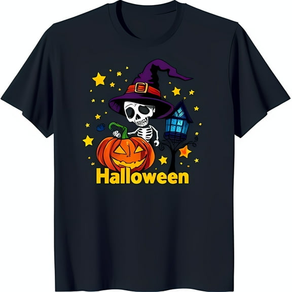 Spooky Cartoon Skeleton on o' Black T-Shirt for Halloween Fun