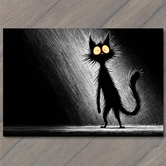 Spooky Cat Glowing Eyes Noir Shadow Style Halloween Night Glow Wall Art Print, Seasonal Living Room And Home Decor