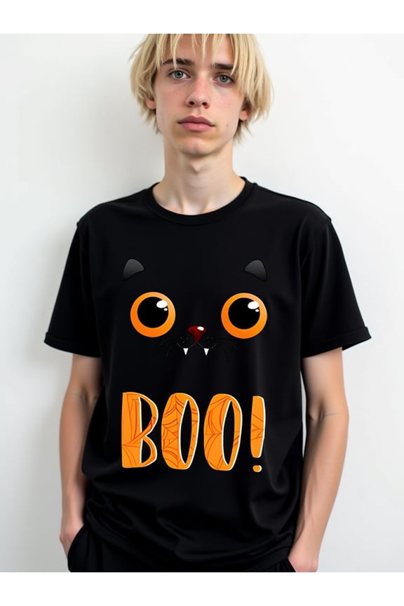 Spooky Cat Halloween Tee men's t-shirts black graphic tees funny Comfortable activewear, perfect for gifts Casual Unisex Shirt Short Sleeve tshirts