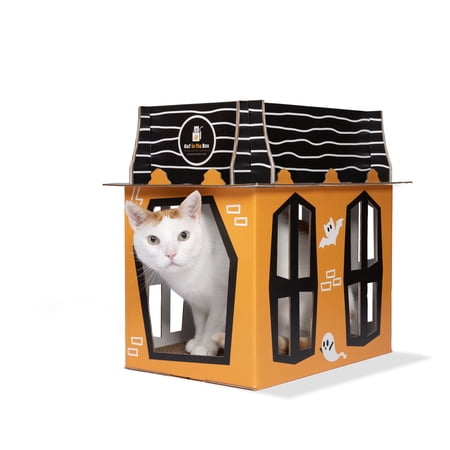 Cat in the Box 1-Story Eco-Friendly Haunted House Regular Indoor Cat Condo with Cat Scratcher, Orange