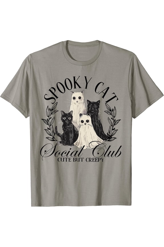 Spooky Cat Social Club Ghost Cat Halloween Gothic Black Cat T-Shirt, Unisex T-Shirt