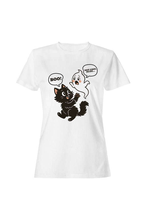 Spooky Cat and Ghost Encounter Women's T-shirt