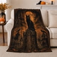 thumbnail image 1 of Spooky Cemetery Moonlit Black Cat Art Eerie Mysterious, Mystical Pet Portrait Pattern, Warm Flannel Blanket for Living Room and Bedroom, Cat Lovers Halloween Gift, Pet Lover Home Decor, 1 of 9